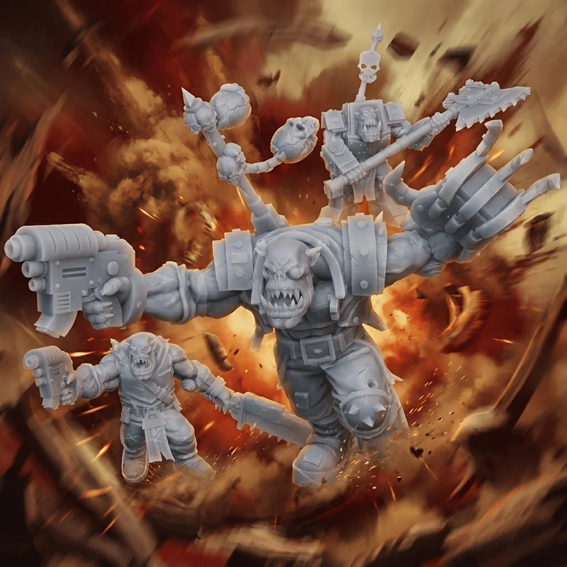 Brutal Orc Raiders Miniature,3d Printing,Gray Resin,Unpainted,Game Miniatures,Model Collection,Character Figure,Orc