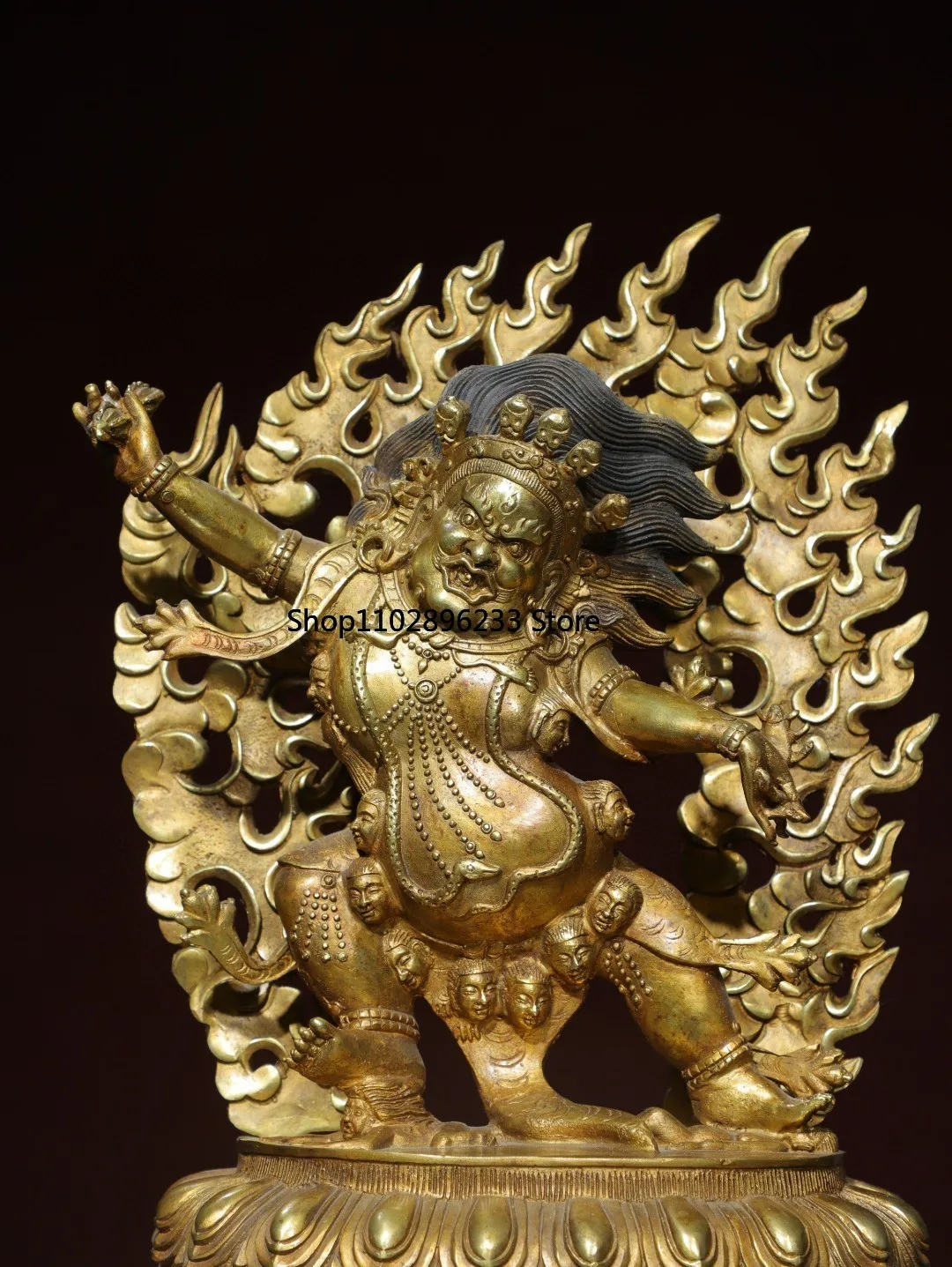 Nepal Tibetan brass gilt-stripped diamond hand big black sky god of wealth statue ornament home Buddhist hall supplies 31cm