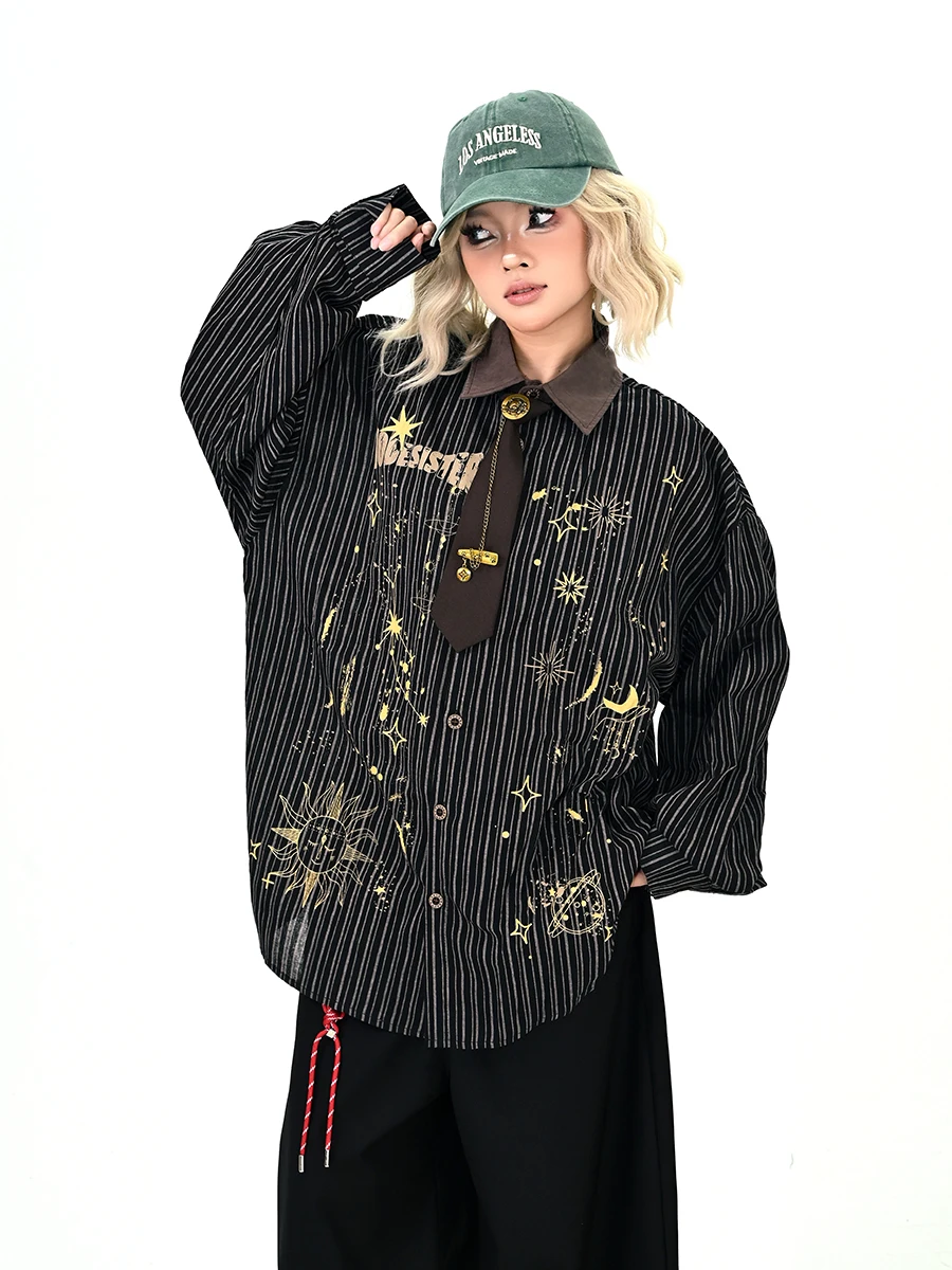 

Creative Stars Stripes Long Sve Loose Women's irt Bf American College Sle Top Street Faion Neutral ex irt