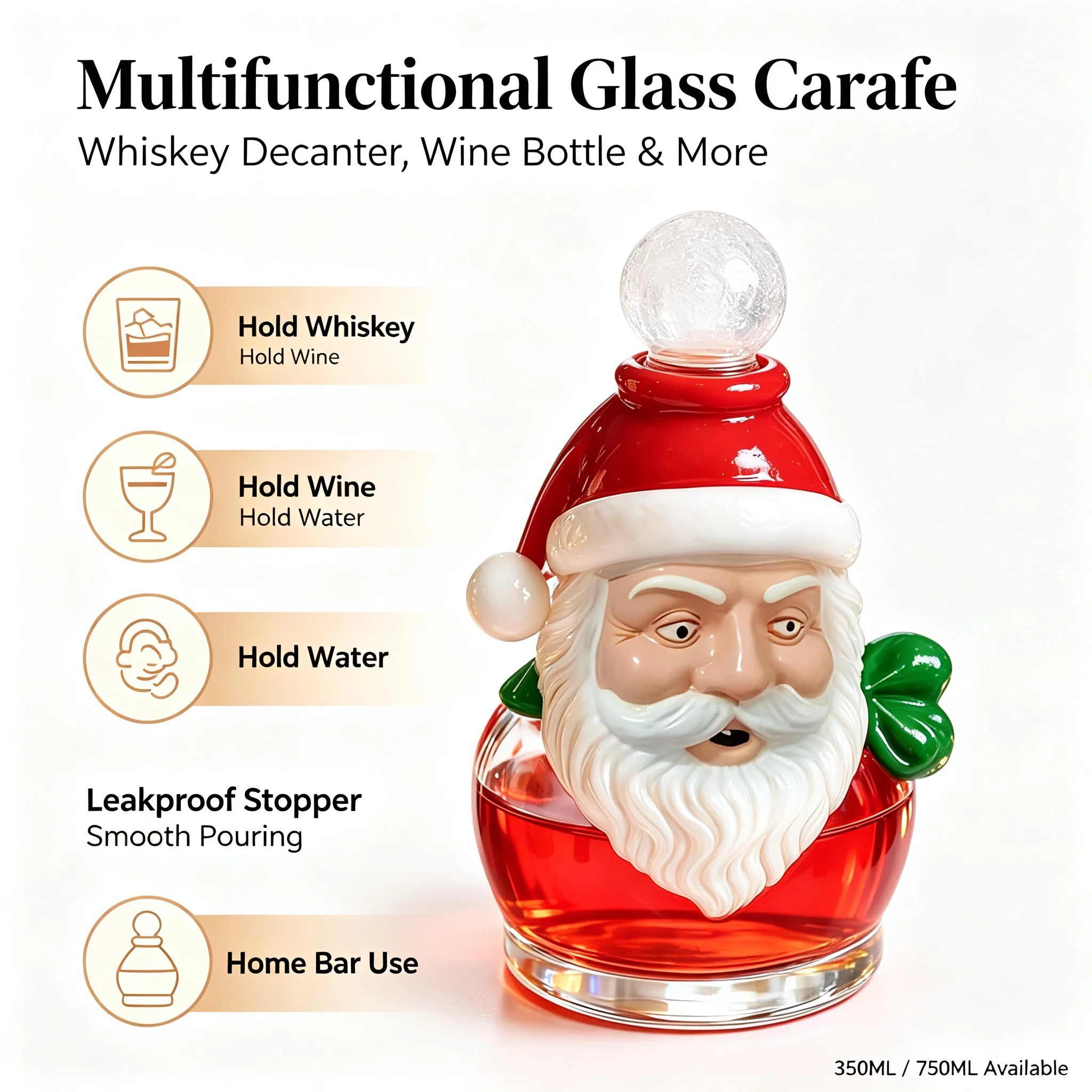 Santa Head Glass Whiskey Decanter Wine Decanter With Leakproof Stopper Christmas Xmas Bar Home Decor Gift For Husband Boyfriend