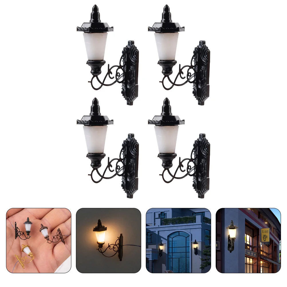 4 Pcs Dollhouse Wall Light Model Lamp Post Street Lights Furniture Mini Luminous Miniature Accessories