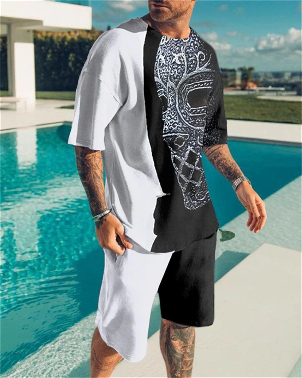 Men's Shirts Movement Fashion Suit Men's Training Wear Oversized 3D Printed Beach Casual T-Shirt Shorts 2 Piece O-Neck Y2K