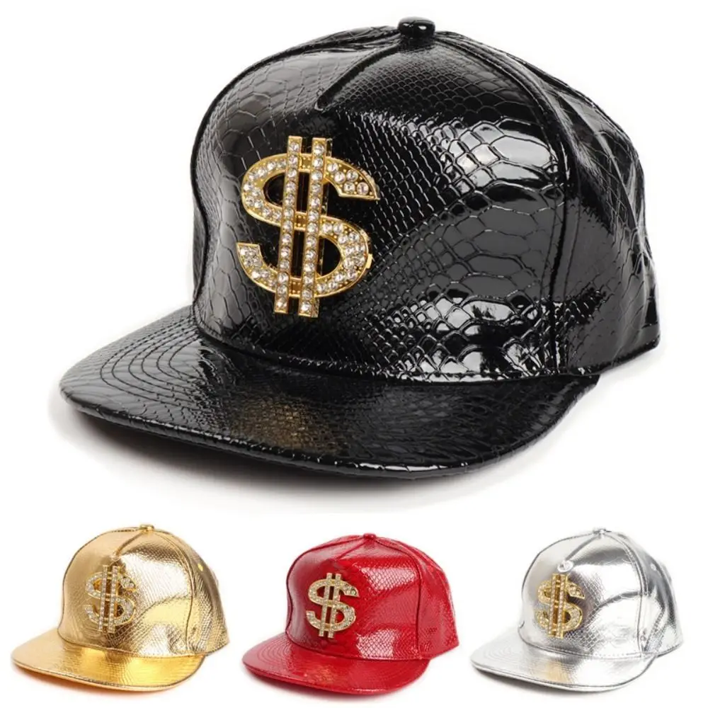 Cool Dollar Style Baseball Caps Fashion Flat Brim Hip-hop Hats Crocodiles Pattern PU Leather Snapback Hats for Male Female