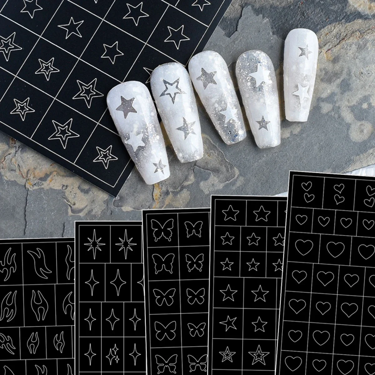 

Hollow Nail Art Stickers Spray Painted Design Love Butterfly French Pattern Nail Accessories Decorative Decals