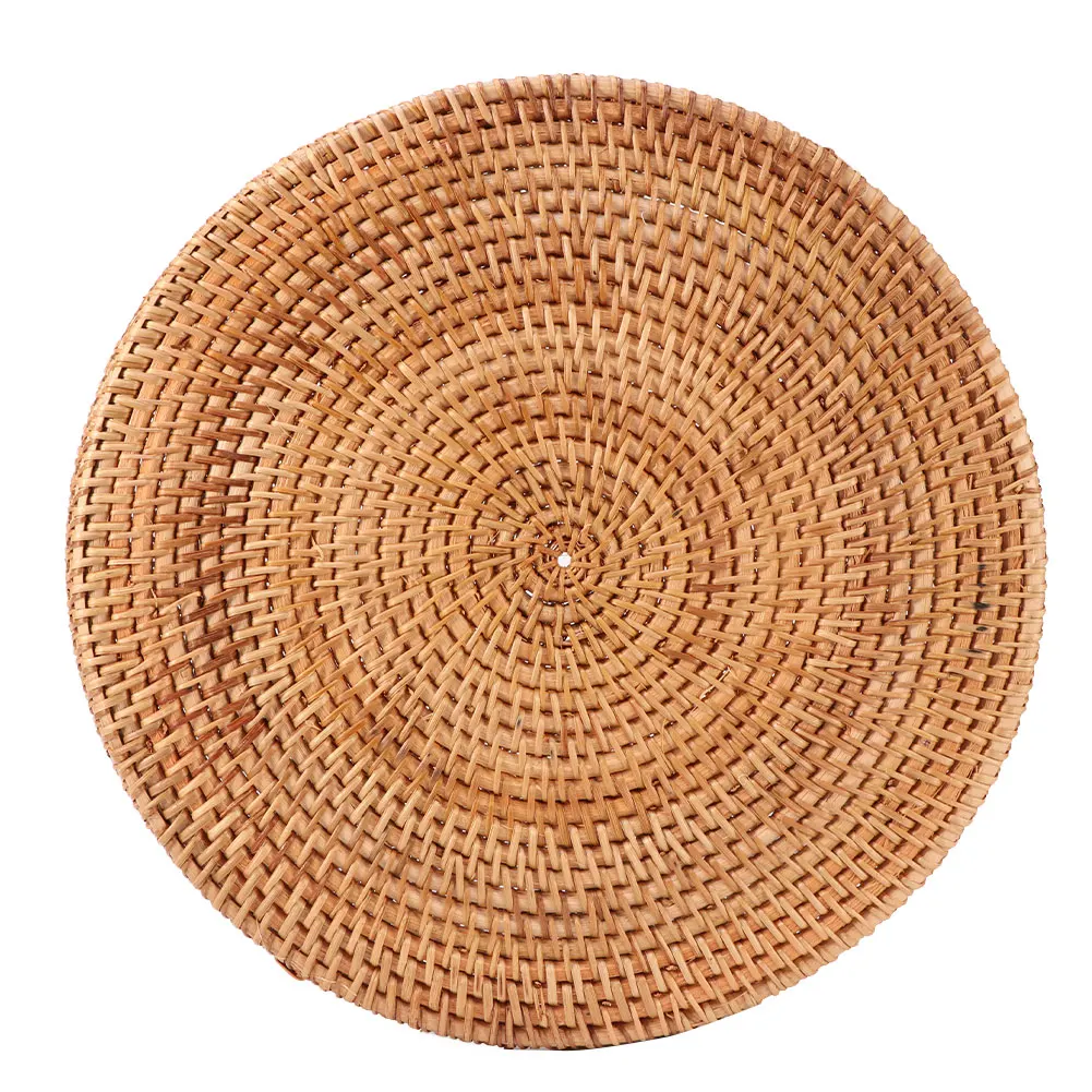 

Dining Room Fruit Tray Drinks Restaurant Hand Woven Round Home Snack Hotel Kitchen Accessory Bread Serving Platter With Handle