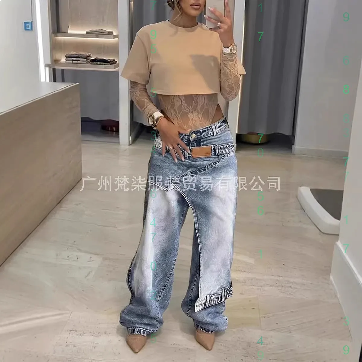 

Vintage Washed Denim Jeans Women Y2K Faux Two Piece Design Jumpsuit Pants Overall