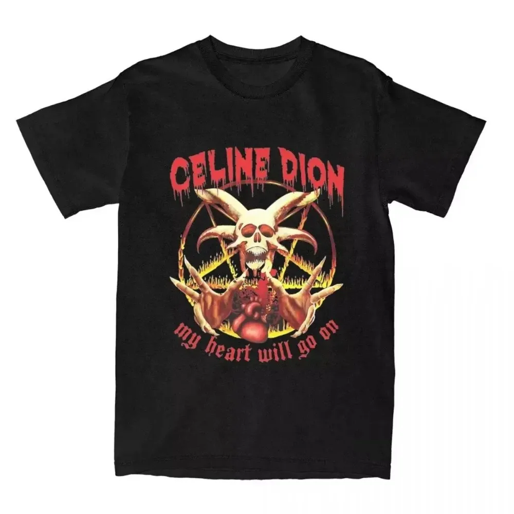 Celine Dion My Heart Will Go on Metal Personality Street Style T-shirt Cotton Harajuku T-shirt Men's Short Sleeve