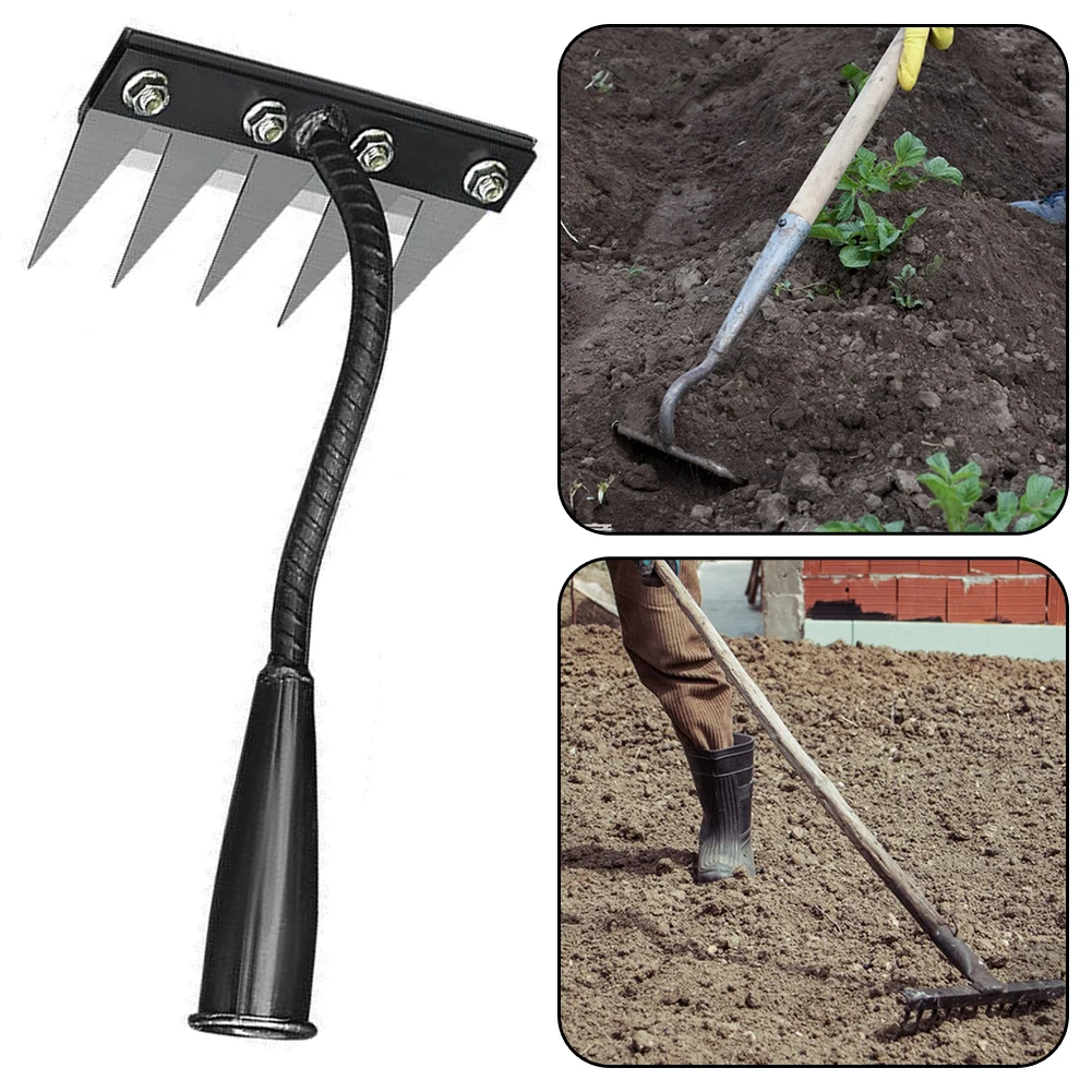 

5/6/7/8 Teeth Garden Weeding Rake Carbon Steel Removable Rake Soil Hoe Agricultural Straw Rake Multi Purpose Weeding Tools