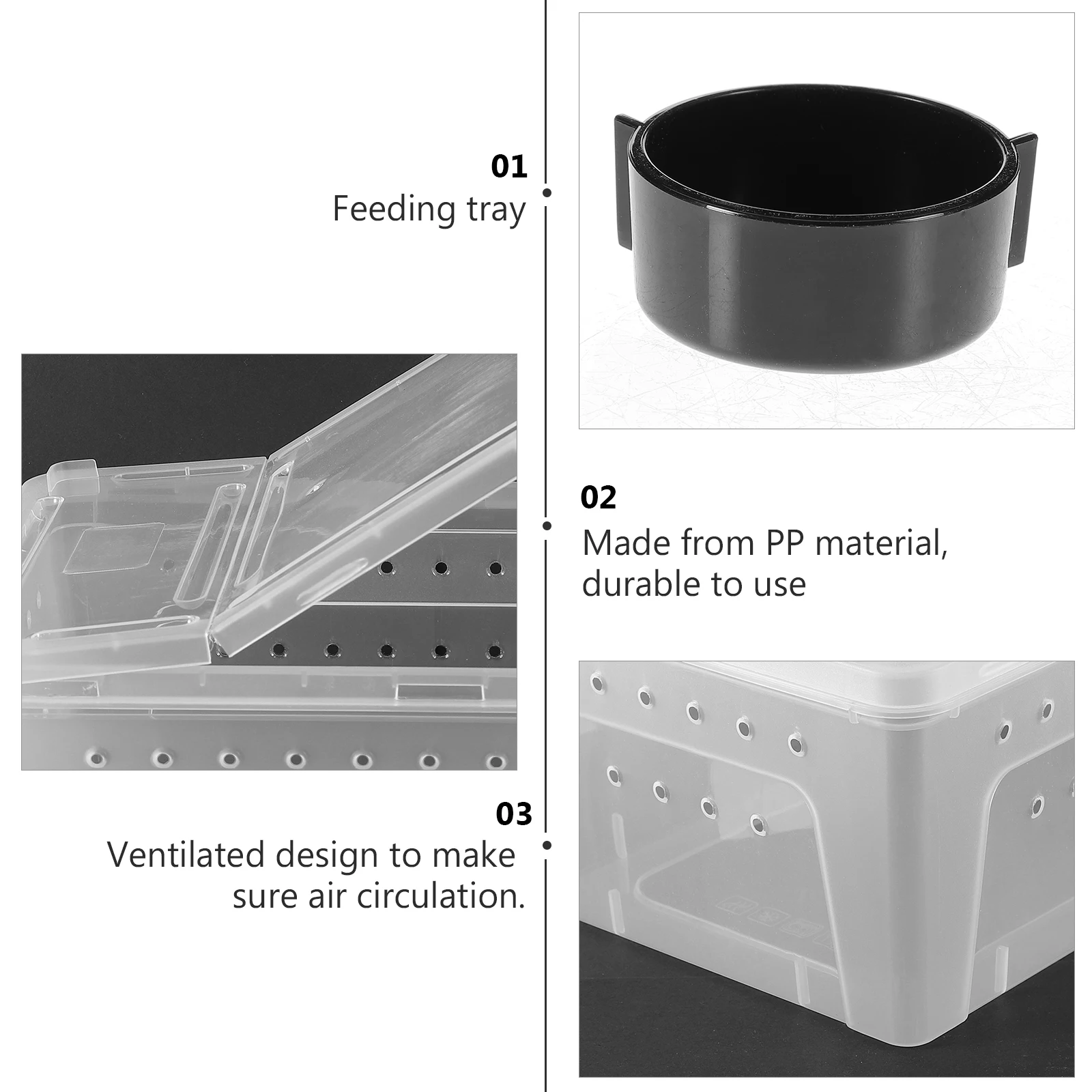 

Feeding Box For Reptiles Durable Pp Material Air Holes Anti-Escape Design Plastic Case Tortoise Tarantula Caterpillar Small Pets