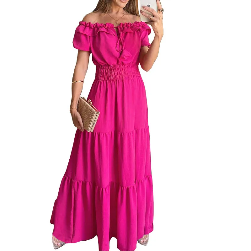 Robe longue de plage décontractée à manches courtes pour femmes, robes de soirée de vacances élégantes, mode Boho, été, 2025