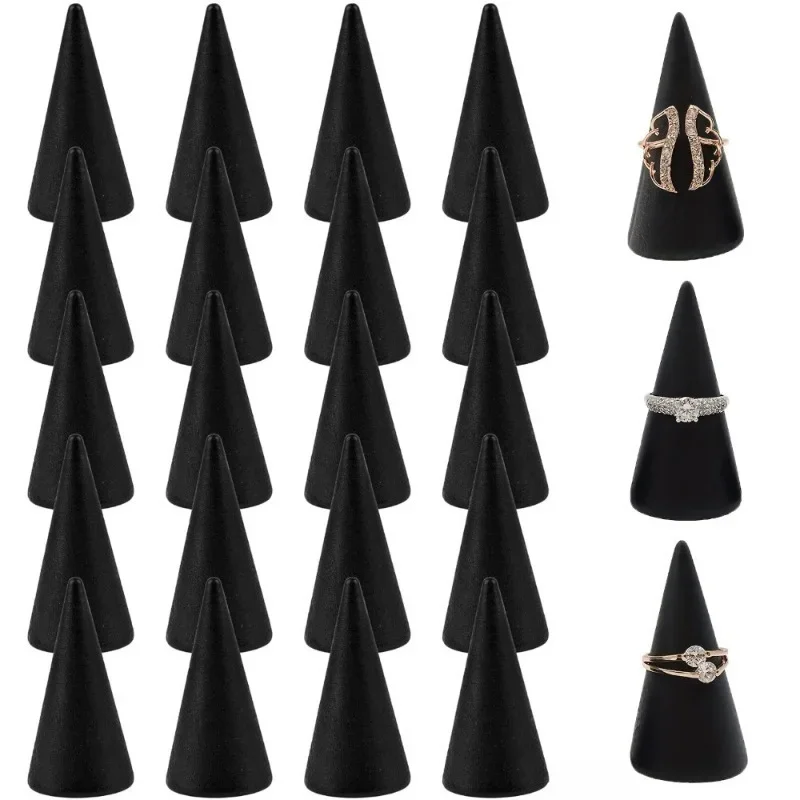 30pcs Wooden Ring Holders Display Cone Racks Black Oval Jewelry Stands for Finger Rings Organizer Jewelry Store Jewelry Towers