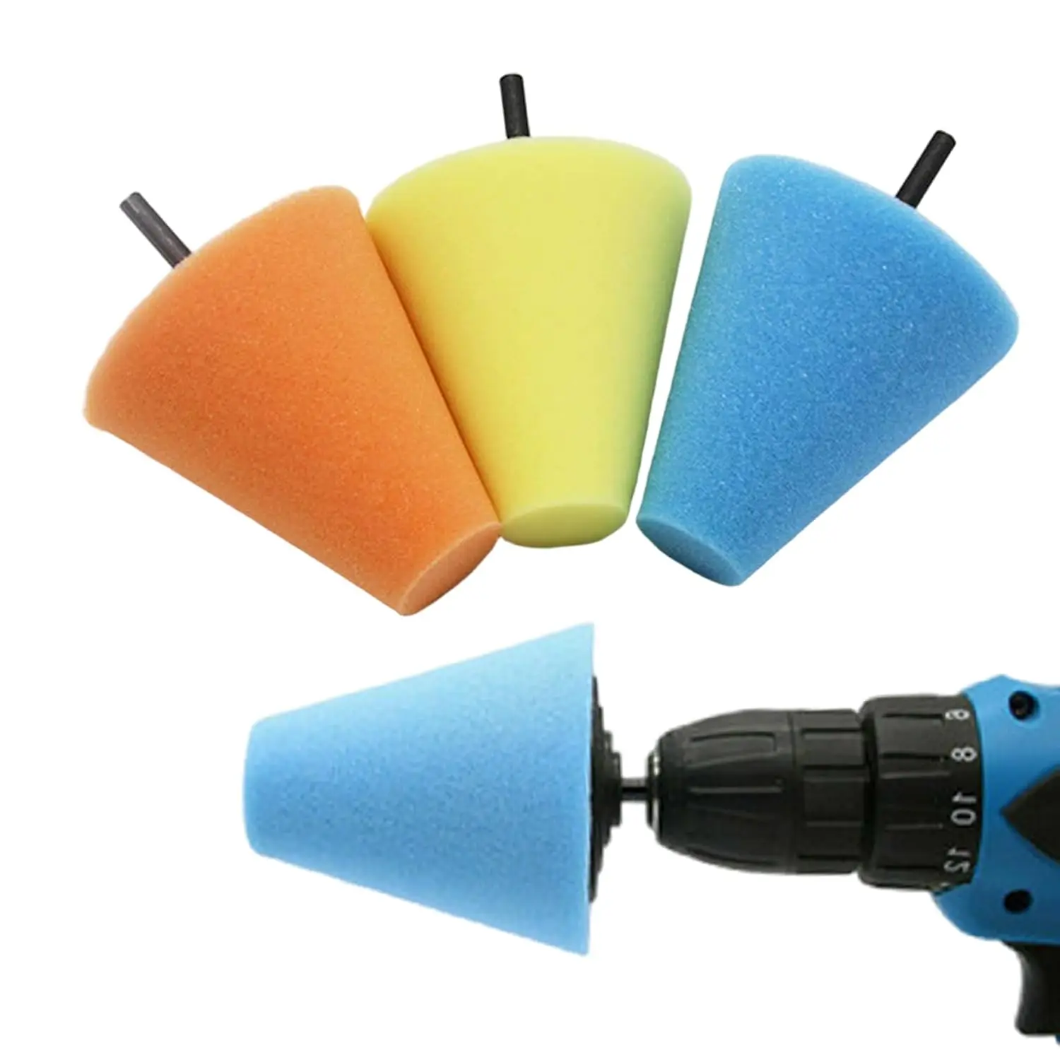 3pcs Car Wheel Polishing Sponge Cone Pads, Cone Buffing Polishing Pads with 1/4
