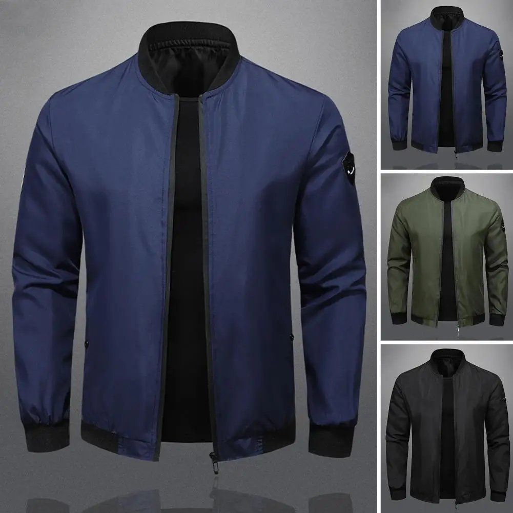 

Men Jacket Stylish Mid-aged Man's Fall Winter Jacket with Stand Collar Zip-up Closure Pockets Plus Size for Father for Men