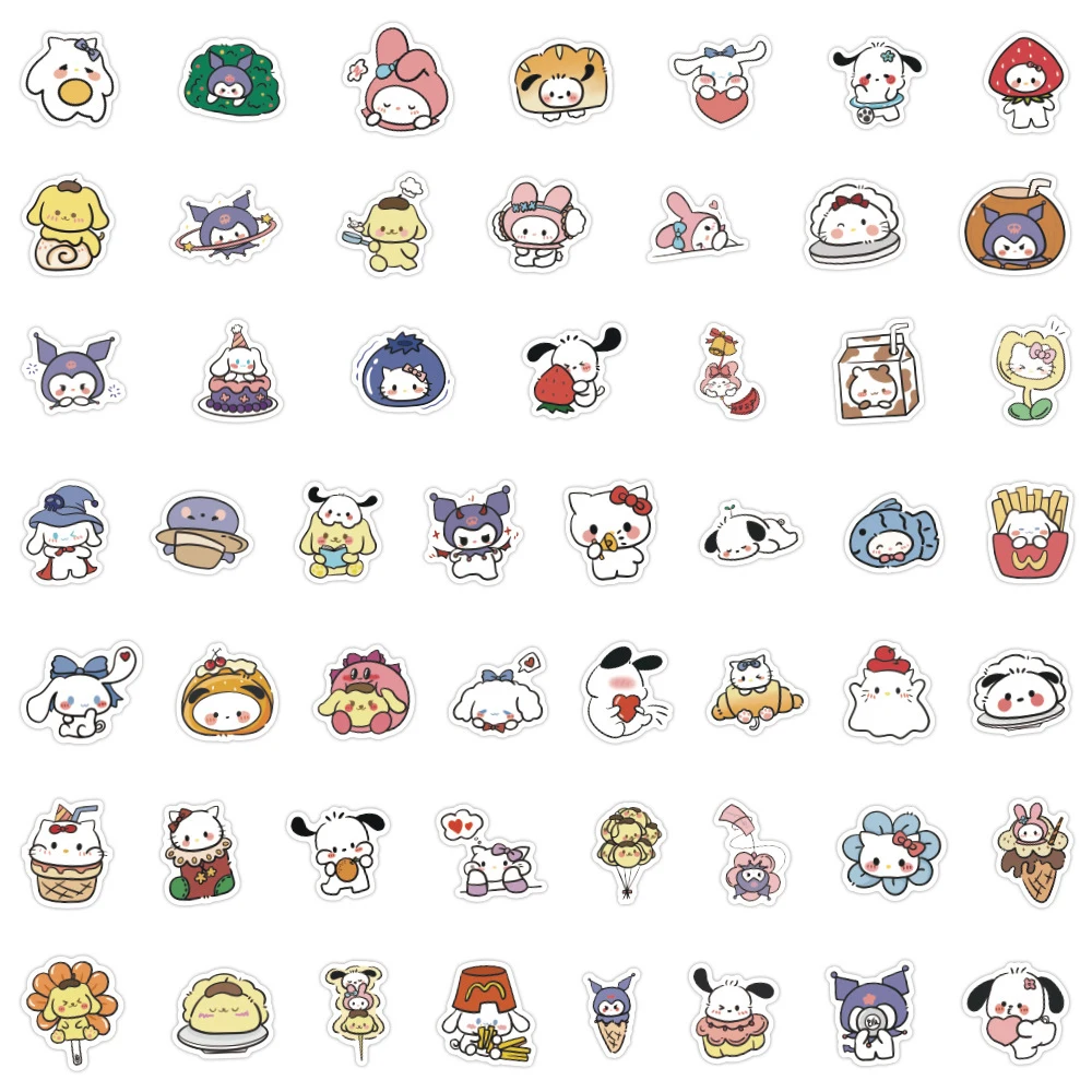 10/30/50/100PCS Mixed Sanrio Anime Stickers Cute Sticker Pack Waterproof Kuromi My Melody Cinnamoroll Pompom Purin Kawaii Decals