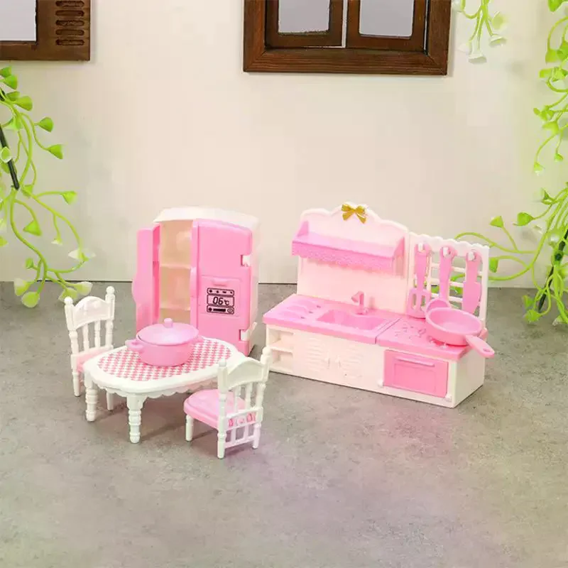 Decoração brinquedo 1:12 casa de bonecas em miniatura porta dupla geladeira mesa de jantar modelo de móveis