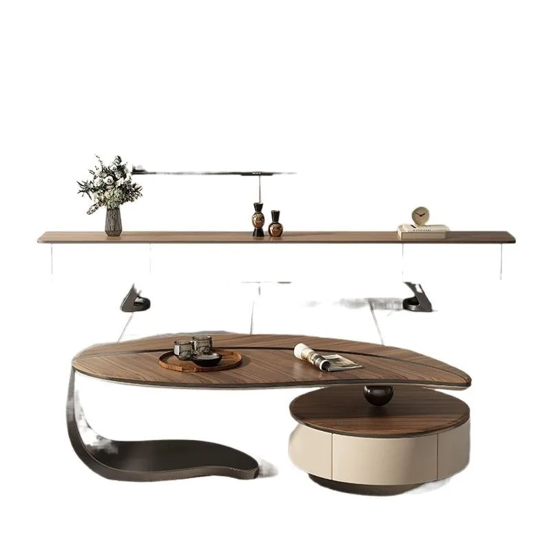 

2025 retro coffee table new modern high-end designer leaves solid wood special-shaped