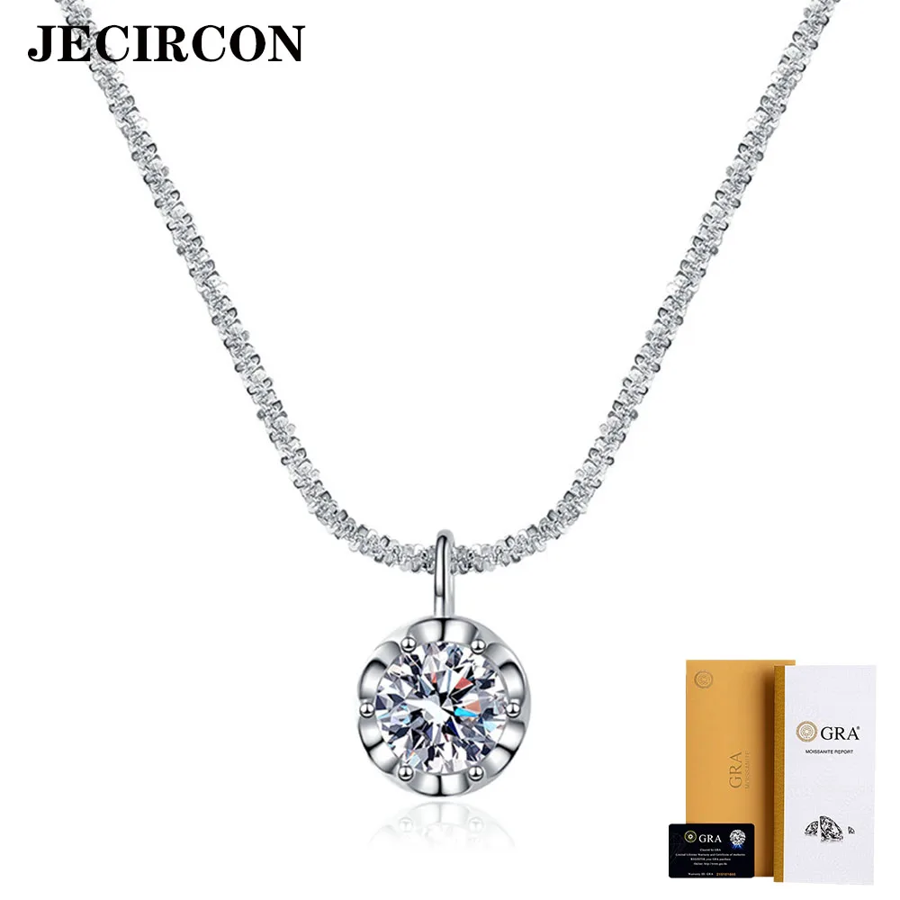 

JECIRCON 925 Sterling Silver Moissanite Pendant Necklace Sparkling Crown Cauliflower Chain 1/2 Carat Simulated Diamond Jewelry