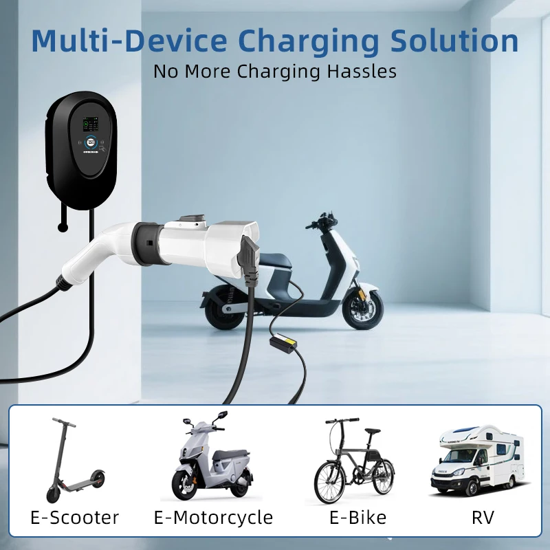 EVqiaoyi محول من نوع Type2 إلى مقباس منزلي 220 فولت (محول شاحن Type2 ذكر إلى مقباس كهرباء منزلي - متوافق مع جميع محطات الشحن من نوع Type2)