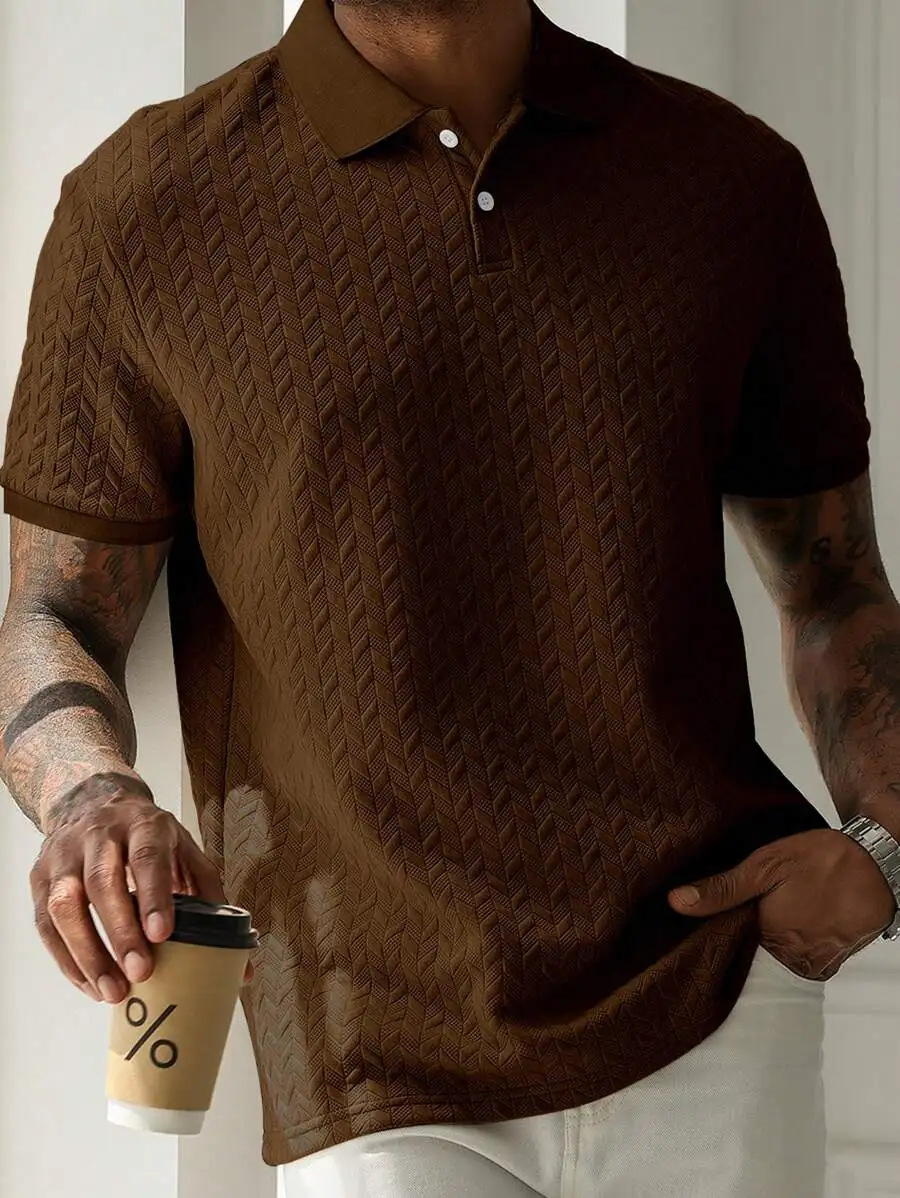 

Men's Textured Short Sleeve Polo Shirt in Solid Brown for Casual Wear