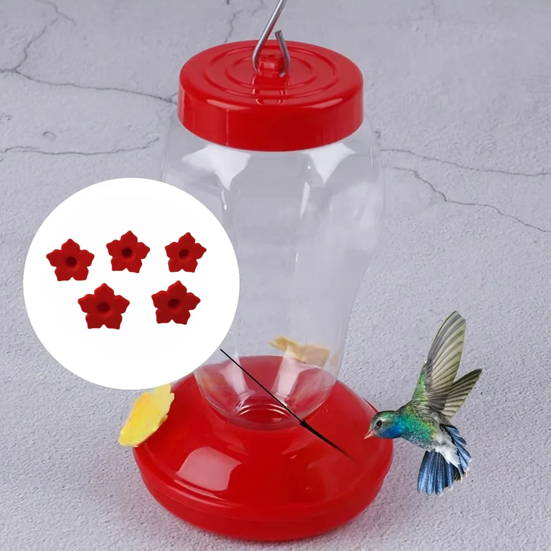 Accesorios para comederos de colibríes, 5 piezas, piezas de repuesto para comederos de colibríes, comedero para colibríes inspirado en la naturaleza, tapa fácil de llenar, puerto de alimentación flexible en forma de flor, comedero para pájaros al aire lib