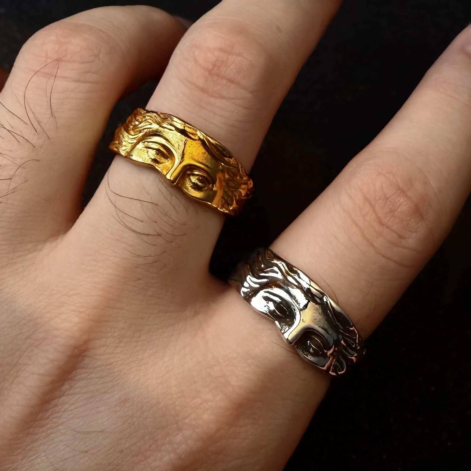 Image of Retro Halbgesichts-Venus Verstellbarer Offener Ring für Männer und Frauen Griechische Mythen Punk Gothic Edgy Messing Schmuck Unisex Accessoires Kunstgeschenk