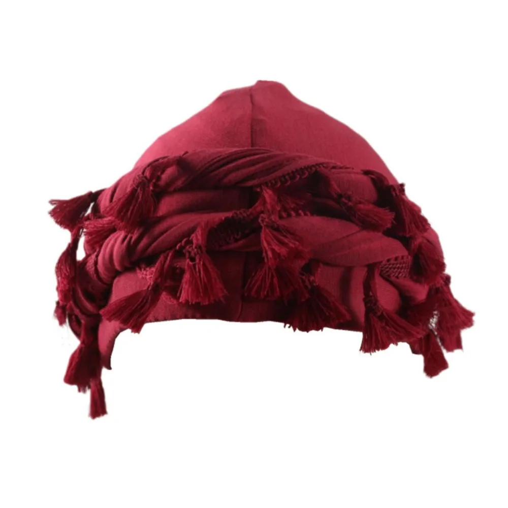 

Solid Tassel Punk Bandana Hat Burr Trim Fringe Twisted Tail Hat Beanie Cap Docker Hat Men Braid Hat Hiking