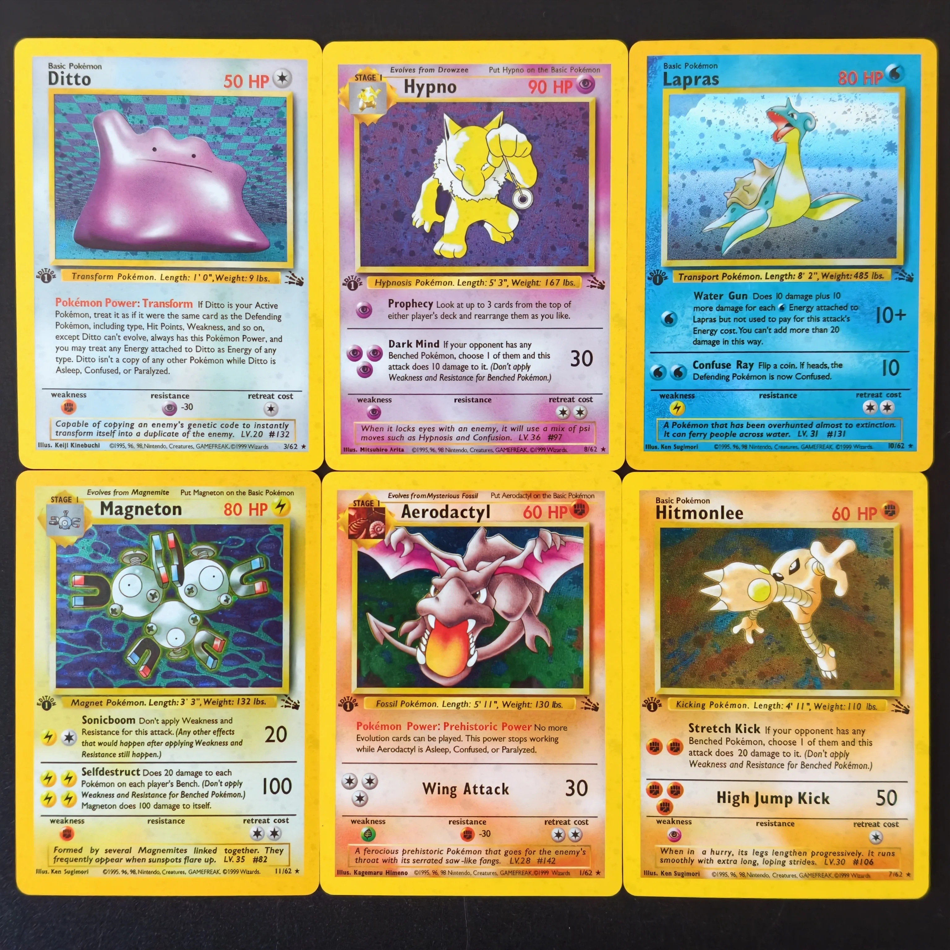 Proxy TCG-Karte Englisch PKM Fossil Ditto Hypno Lapras Magneton Aerodactyl Hitmonlee Holo Foil-Karte Klassische Fortgeschrittene Anime-Karte