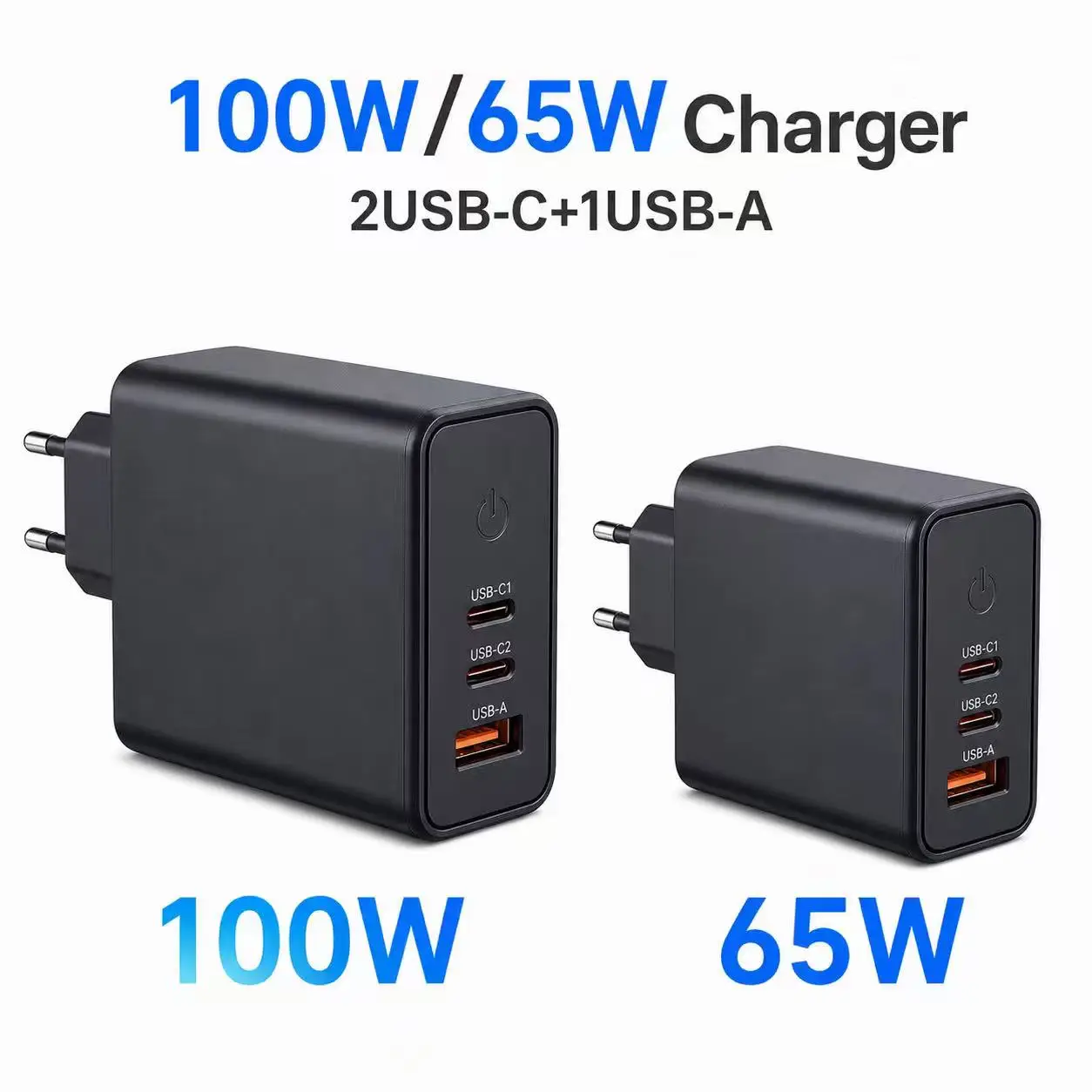 100W/65W Charger GaN Phone Charger Fast Charging USB Type C Charger for iPhone 15 14 13 12 Pro Max iPad Samsung S24 S23 Xiaomi