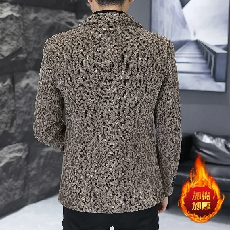 2024-New Men's Fashion Gentleman Slim Casual Golden Sable with Cotton Thickened Warm Everything with Elegant Korean Slim Blazer