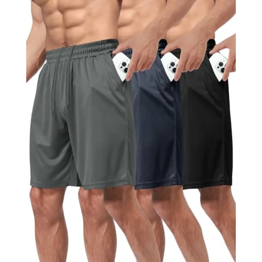 

3 Pack Gym Basketball Mens Shorts - Quick Dry Black Workout Athletic Shorts with Pockets for Casual Running S-6XL