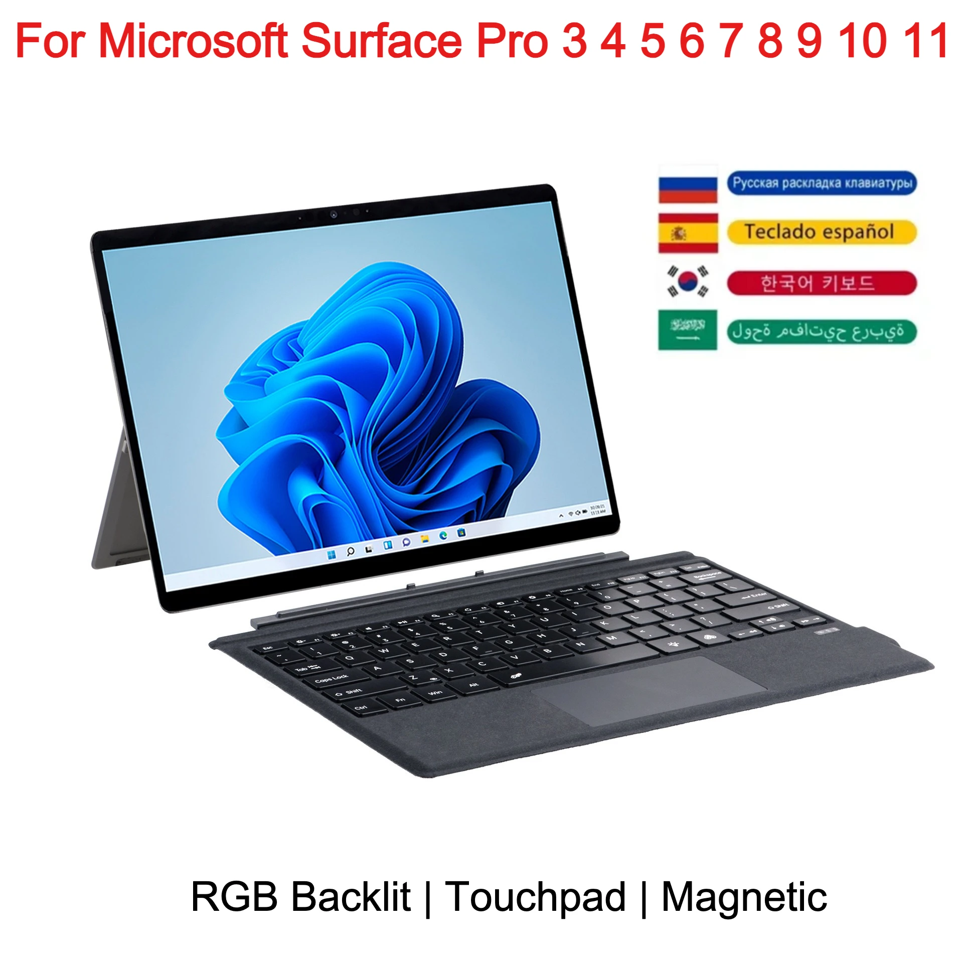 

Portable 7 RGB Backlight Touchpad Keyboard for Microsoft Surface Pro 8 9 10 11 X Wireless Bluetooth Keyboard Mechanical Keyboard