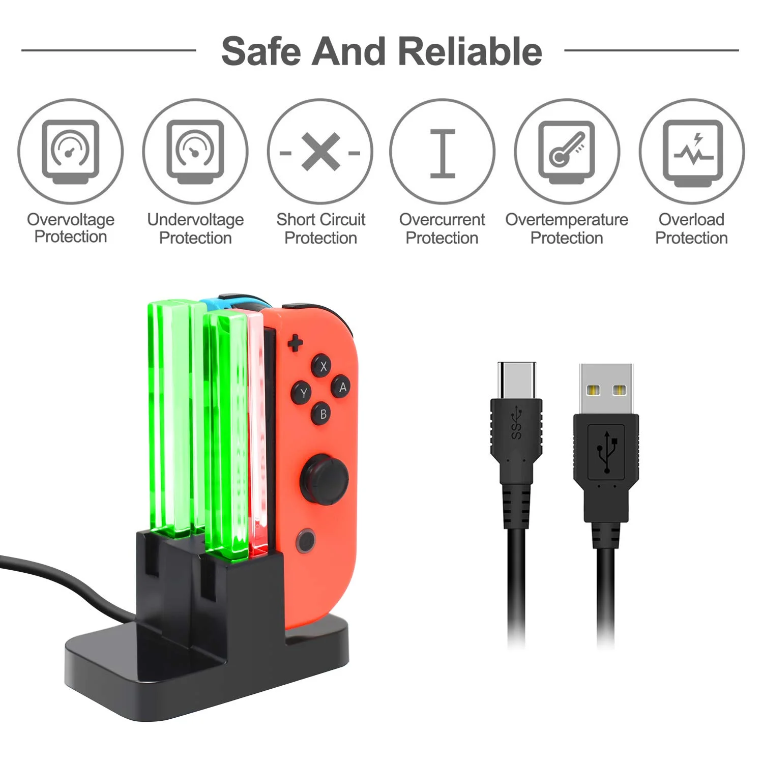 4 In 1 LED Charger Stand Dock Holder Games Handle Controller Charger Stand With USB for Switch Accessories
