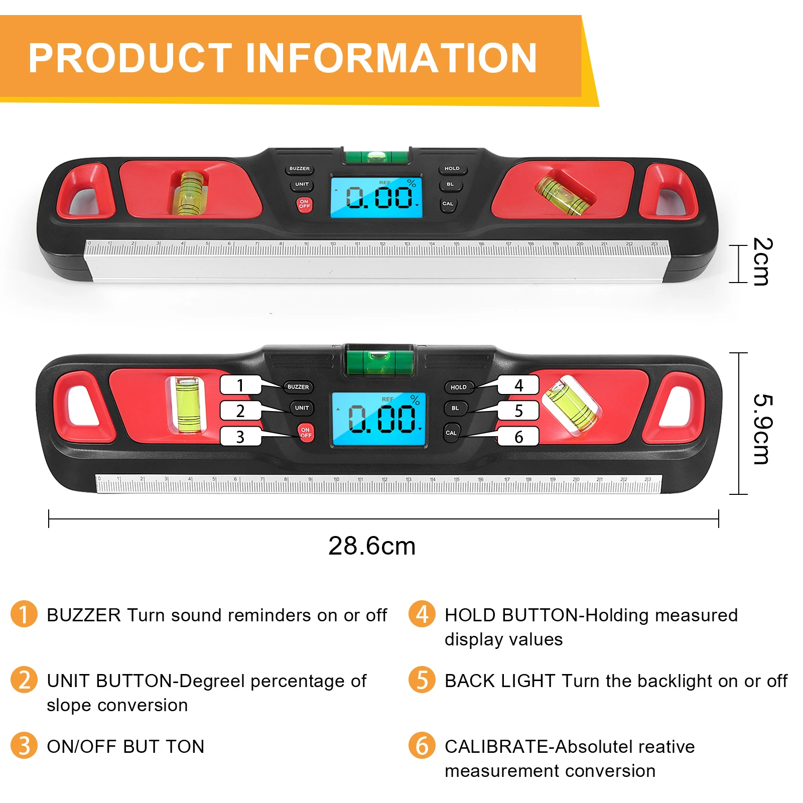 Digital Torpedo Level Protractor Magnetic 4x90°Measuring Range Electronic Angle Grader Inclinometer Electronic Level with Magnet