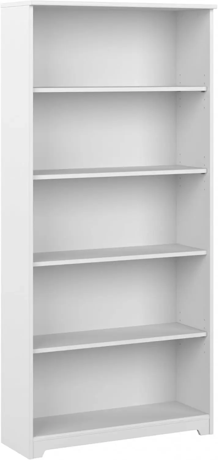 Furniture Cabot Tall 5 Shelf Bookcase | Large Open Bookshelf in White | Sturdy Display Cabinet for Library, Living Room, an