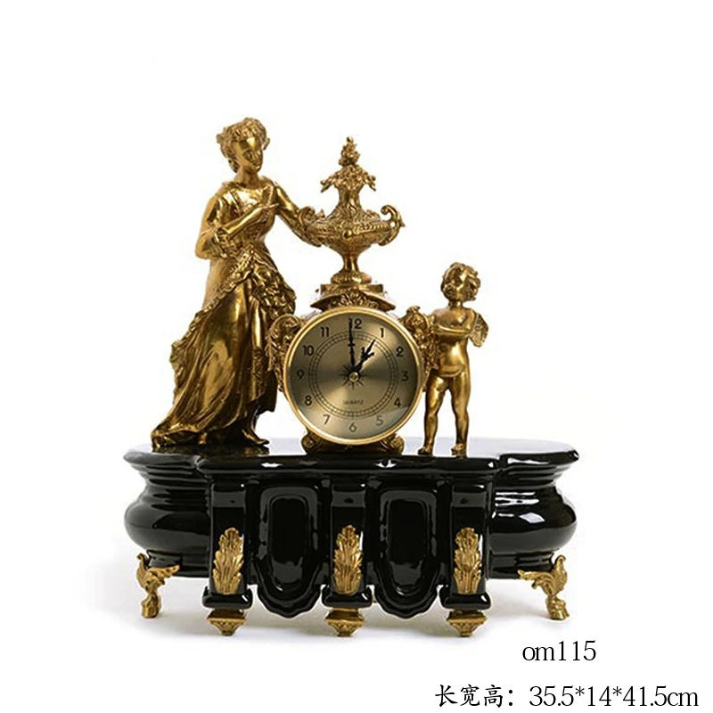 

Furnishings Ceramic with Copper Inlaid Copper Decorative Angel Clock Table Lamp Clock Decoration Soft Decoration