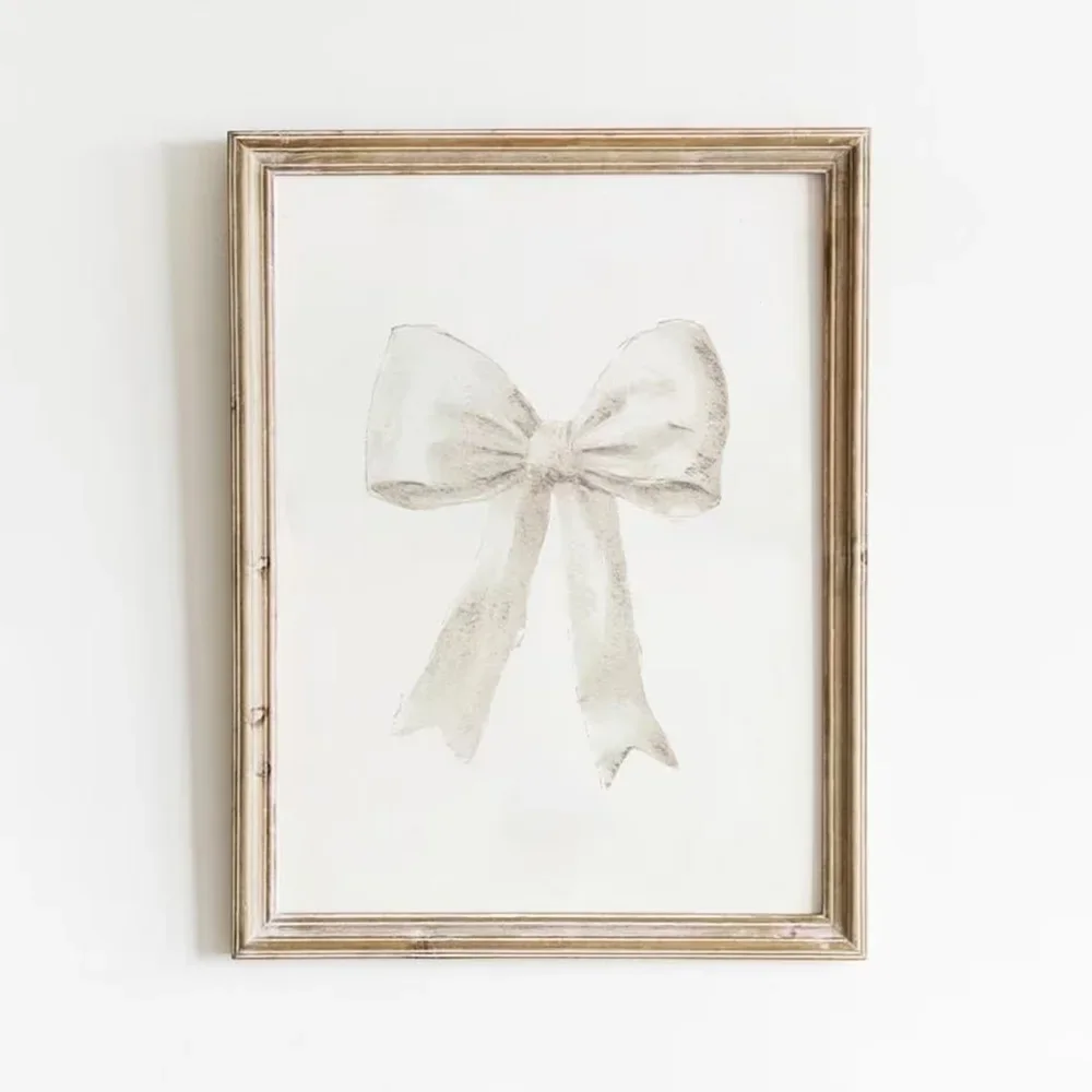 

1pcs White Bow Preppy Wall Art Poster Print Minimalist Trendy Canvas Painting Girls Room Bedroom Dorm Home Decor