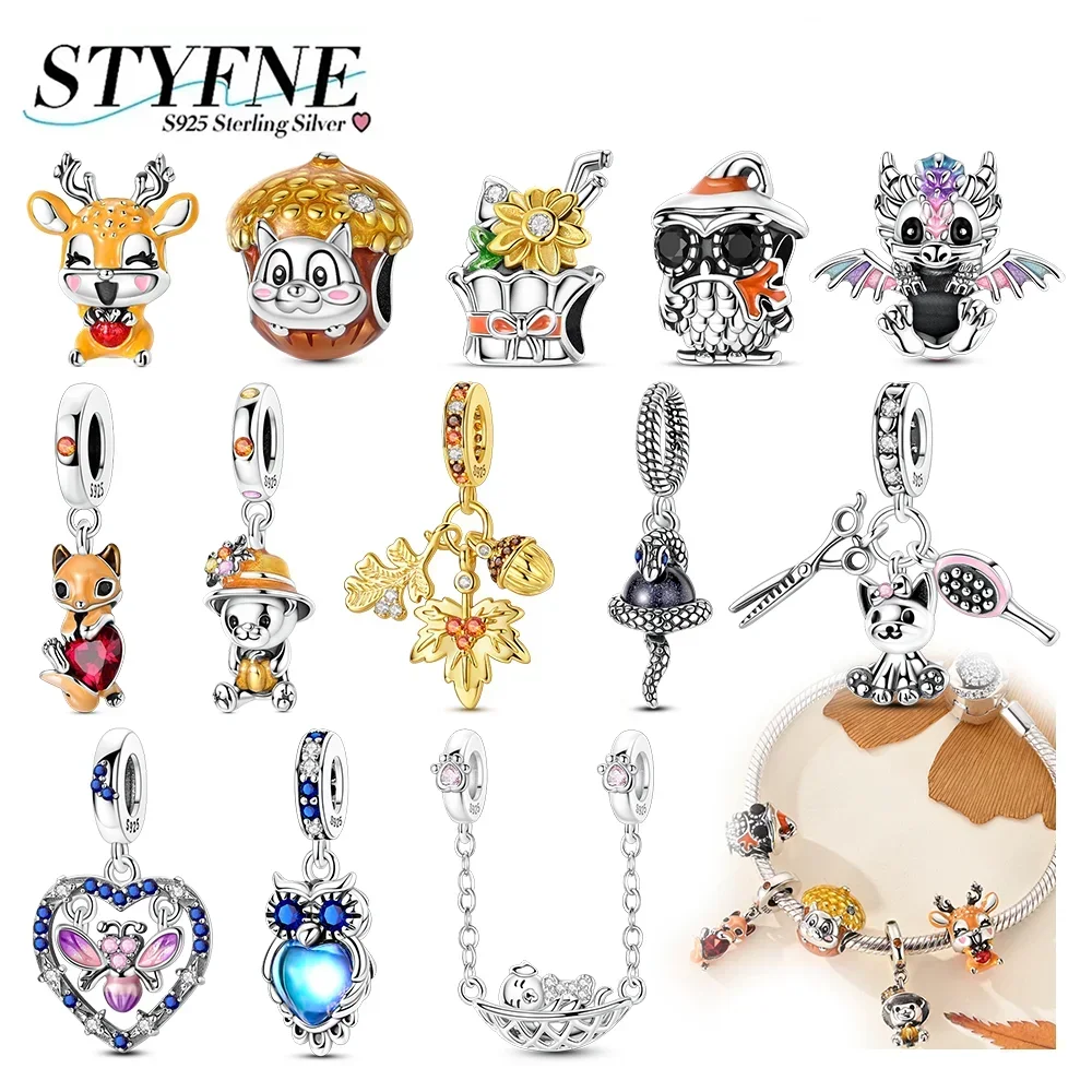 

Exquisite 925 Sterling Silver Squirrel Deer Owl Fire Dragon Pumpkin Bear Charms Beads Fit Original Bracelet DIY Jewelry Gift