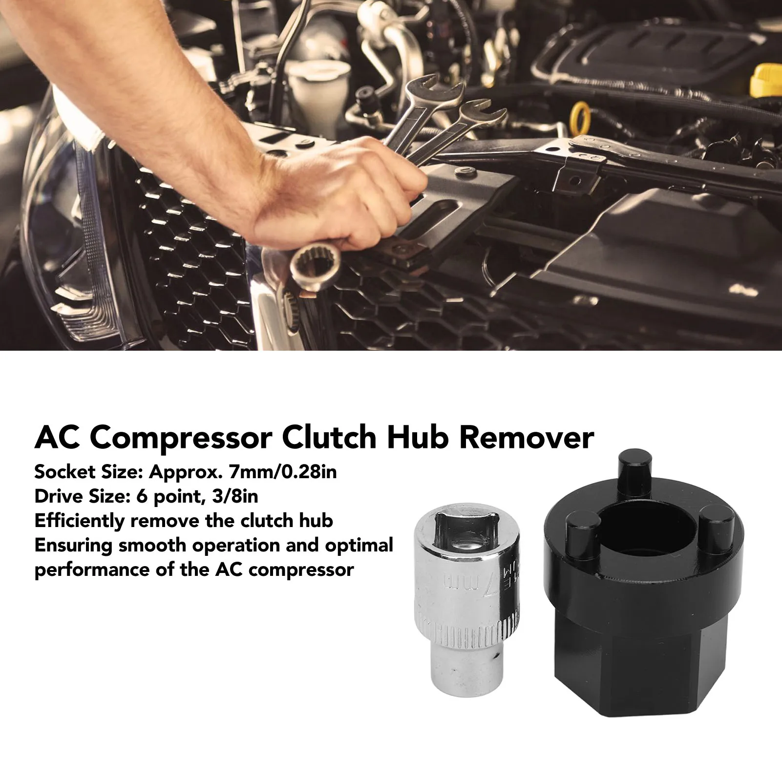 AC Compressor  Hub Remover 3/8in Drive Efficient  Hub Removal Tool with 7mm Socket for Denso Clutchless Compressors