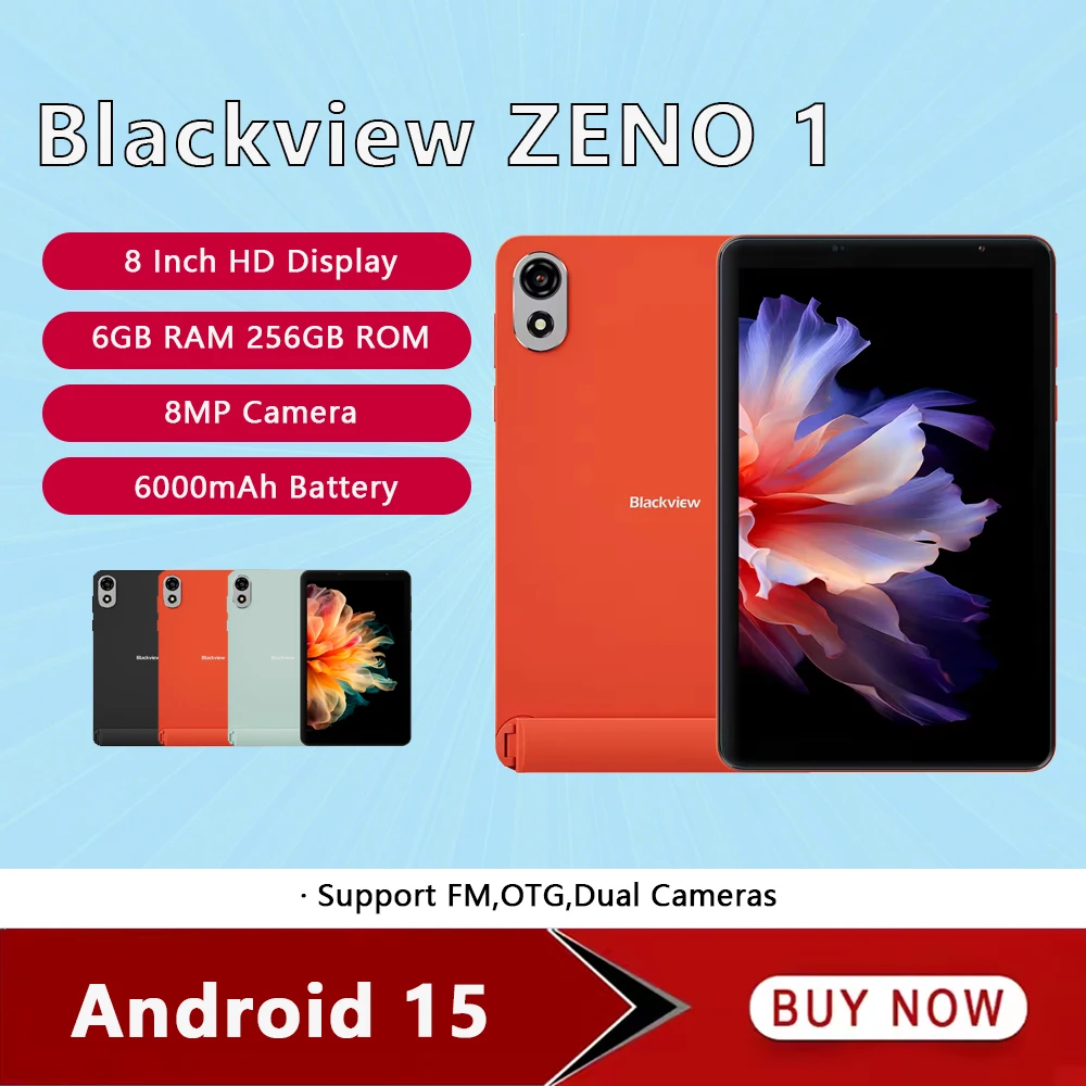 Blackview ZENO 1 Tablet Unisoc T615 6GB+256GB/4GB+64GB Tablets PC 8MP Camera 6000mAh Battery Android 15 8 Inch HD Smart Pad