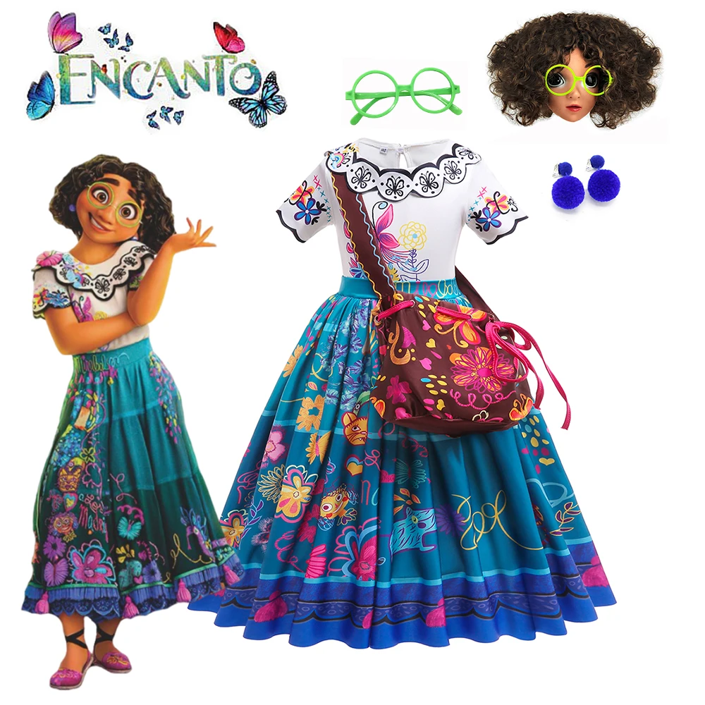 

Disney Encanto Mirabel Costume Dress For Kids Girl with Bag Fancy Christmas Birthday Party Ball Gown Disfraz Isabela De Encanto