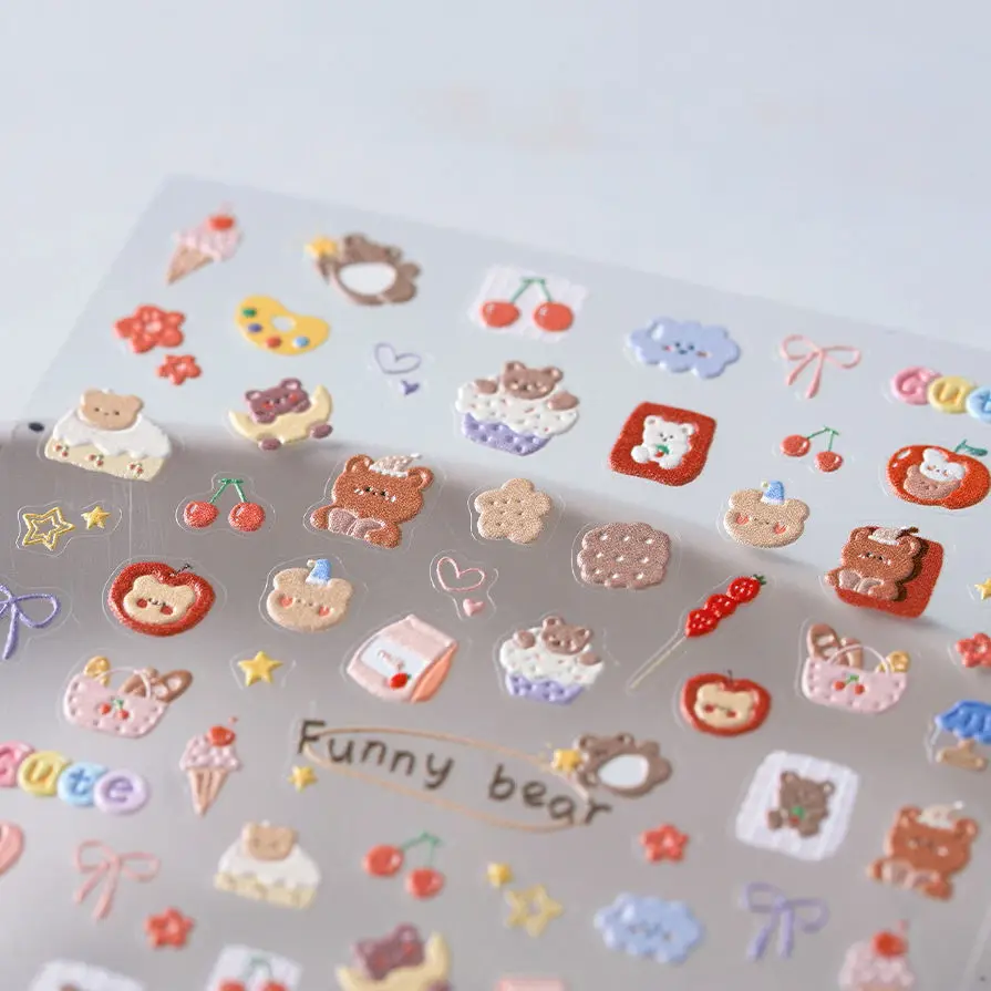 

Прекрасные 5D наклейки для дизайна ногтей с бурим медведем, кавайные тисненные самоклеящиеся слайдеры для ногтей, легко наносятся, принадлежности для декора ногтей «сделай сам» для женщин