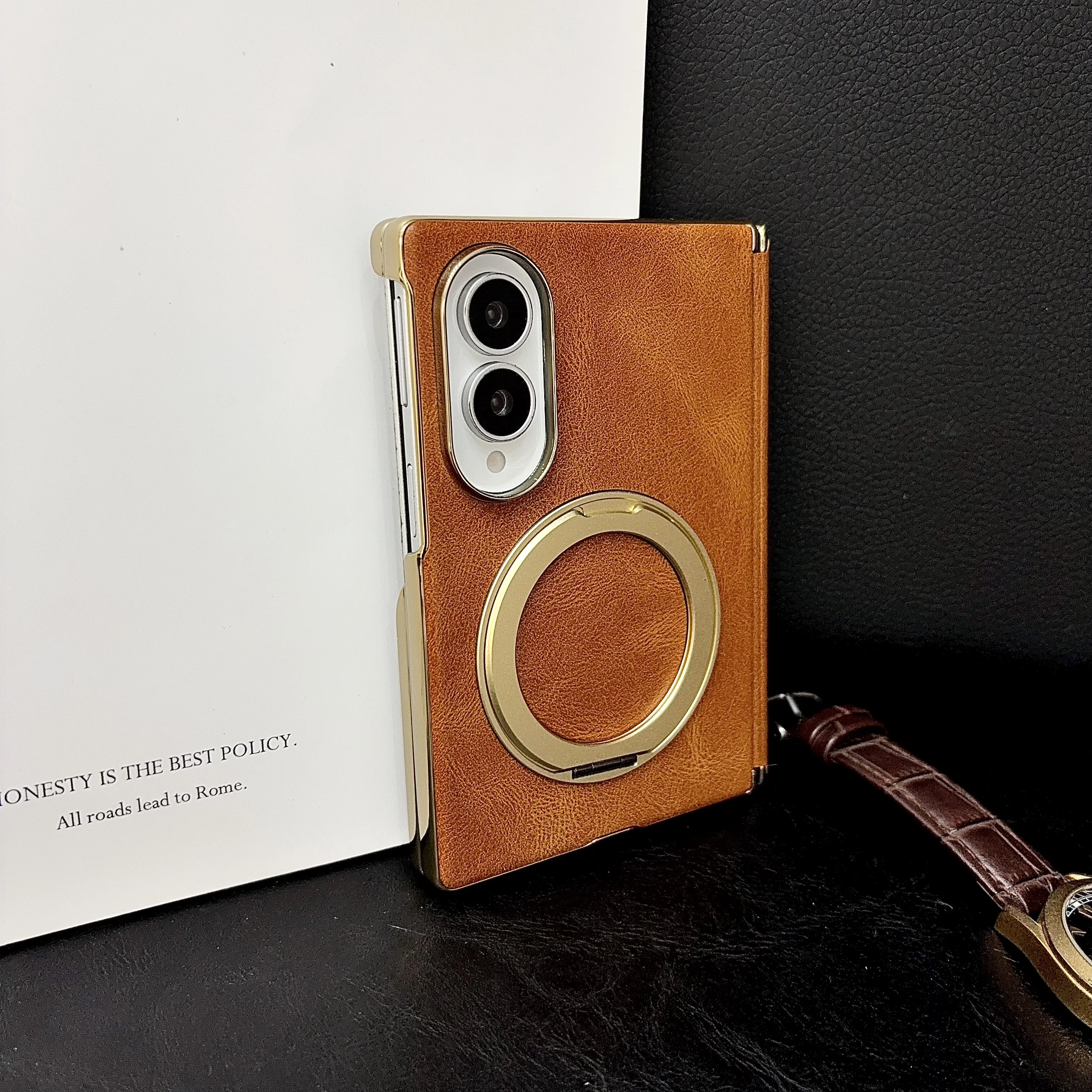 360 Rotating Magnetic Kickstand Leather Case for Samsung Galaxy Z Fold8 Wide for Magsafe Shockproof Hinge Protection‌ Cover