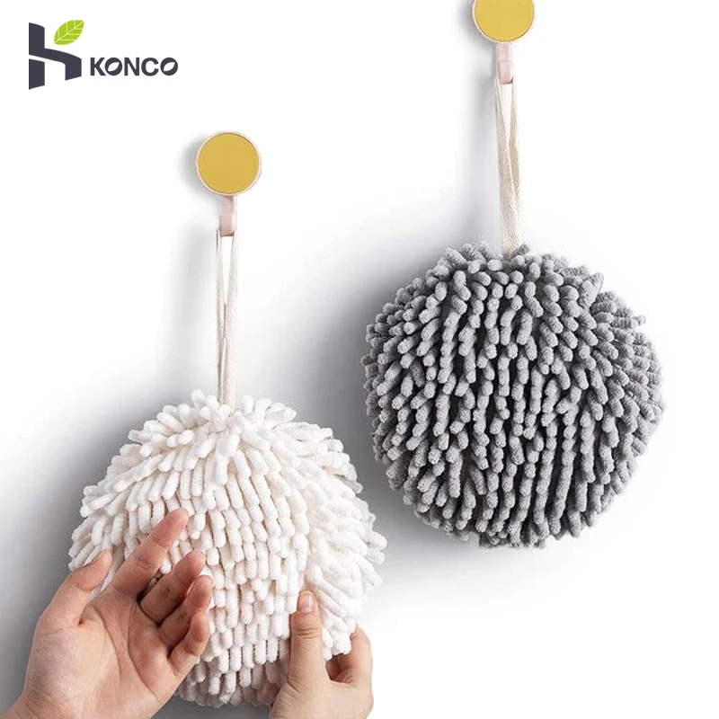 Chenille Hand Towels Wipe Hands Towel Bal Soft Microfiber Hanging Ball Towel Bathroom Kitchen Drying Towels Wipe Cleaning