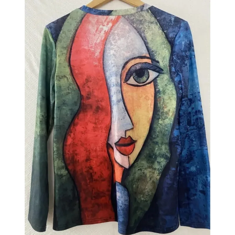 New long sleeved T-shirt for women elegant and fashionable style personalized street printed patterns women's T-shirt for autumn