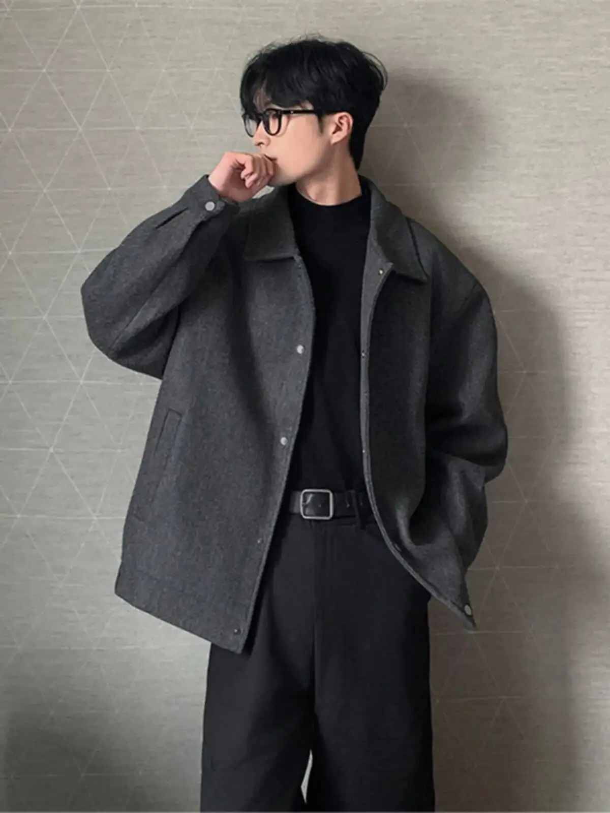 

2026 New Men's Woolen Coat Loose Spring Autumn Casual Korean Version Winter Teenage Long