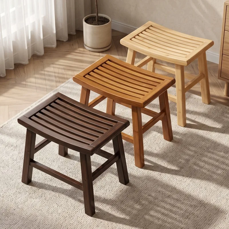 Low Solid Wood Stool Modern Multifunctional Shoe Changing Stools Minimalist Bathroom Non-slip Stool Removable Portable Furniture