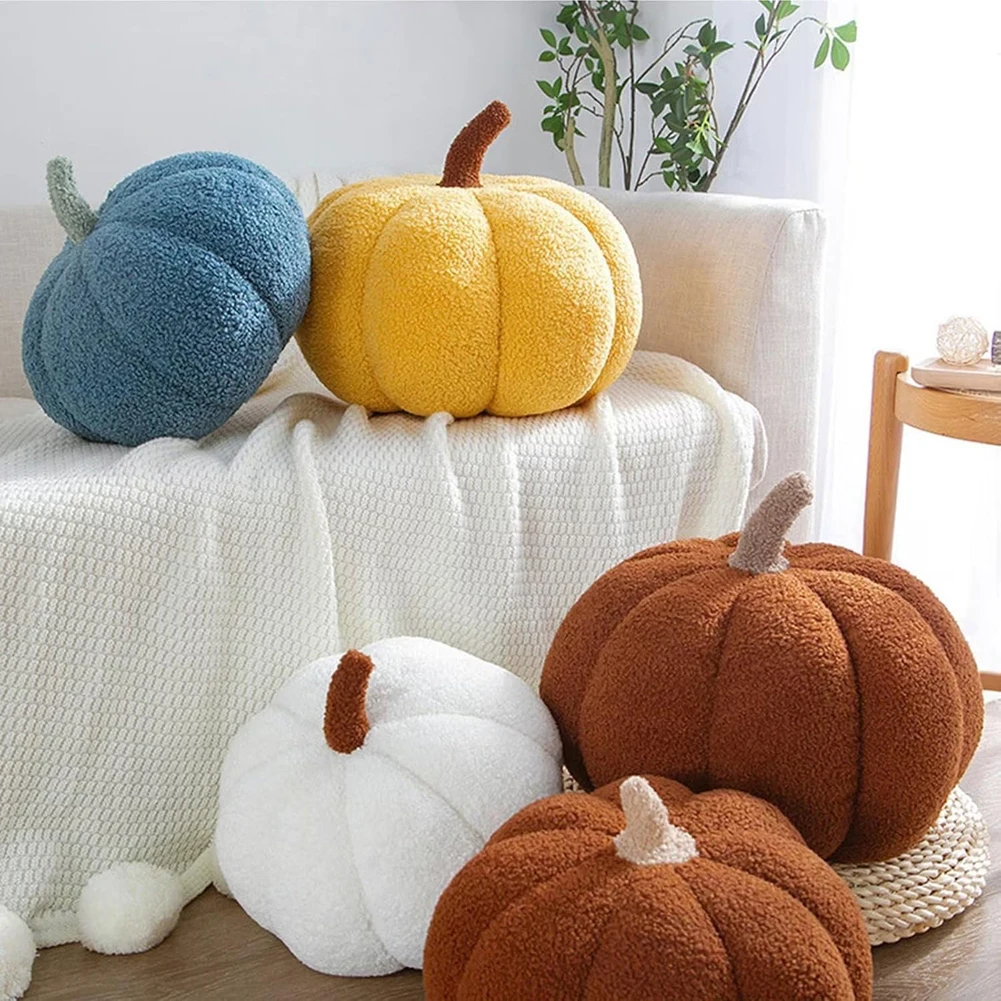 Pumpkin Shaped Throw Pillow Teddy Fleece Stuffed Pumpkin Decoration Pillow Creative Special-Shaped Sofa Cushion Room Decoration