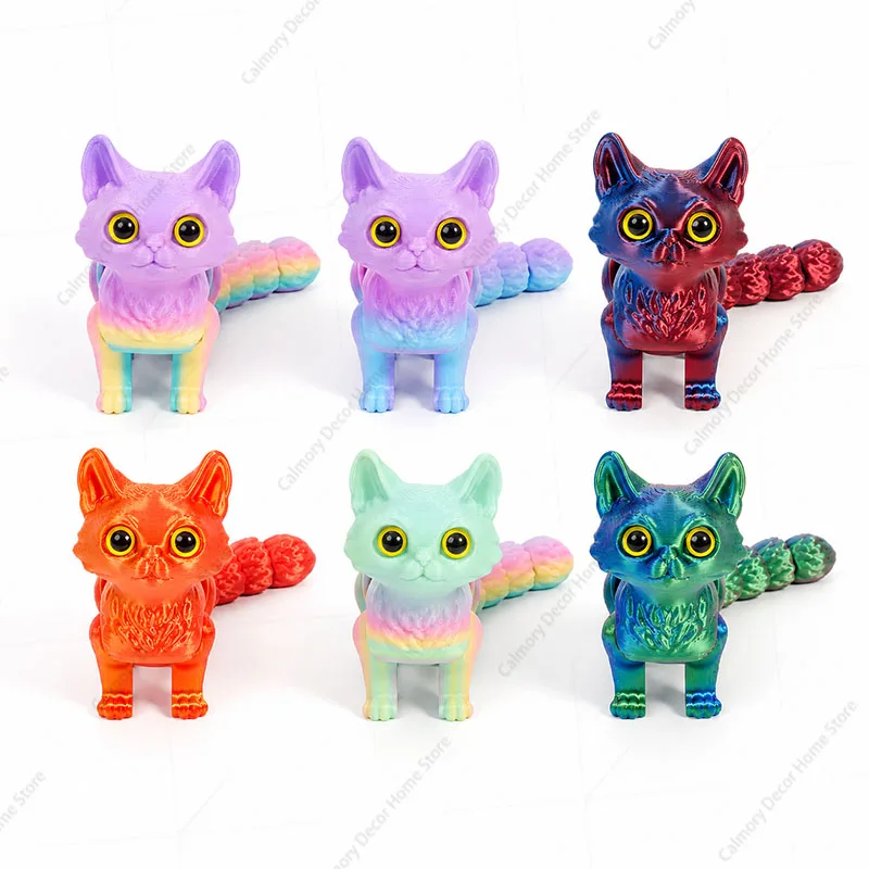 3D Printed Movable Kawaii Kitten Ornament Room Decor Cute Cats Tail Joint Movable Car Decorations Desktop Decorations Gifts
