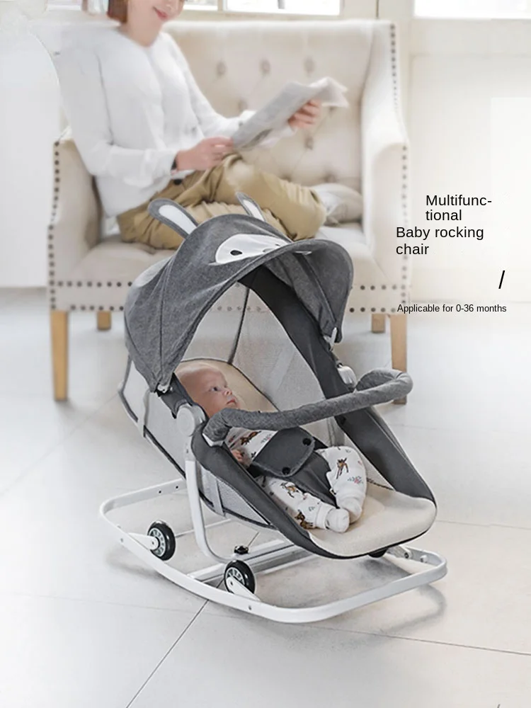 Baby Rocking Chair with Wheels Anti-roll Baby Comfort Chair Multi-gear Adjustment Newborn Baby Rocking Bed Sleeping Cradle Bed