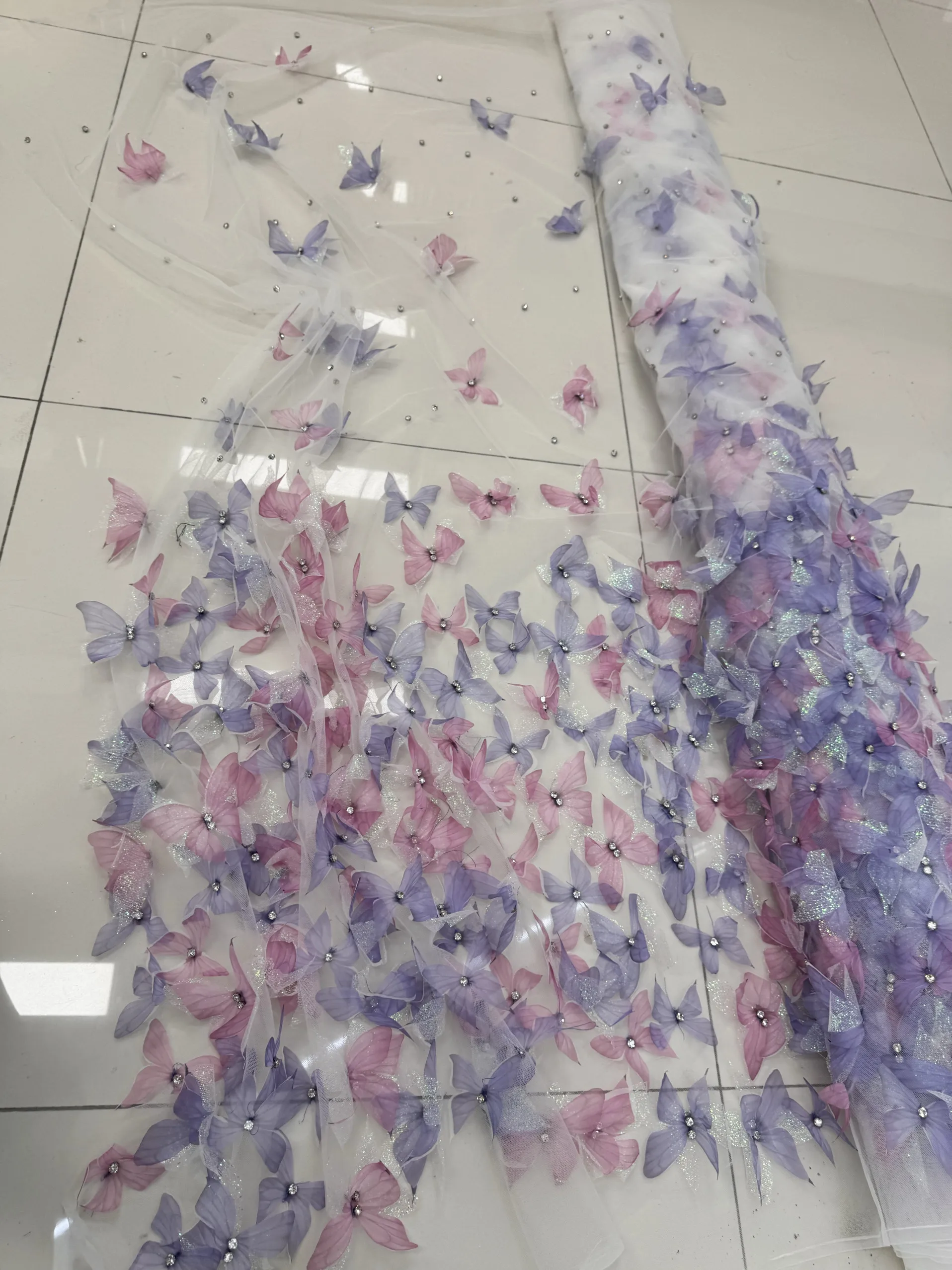 Three-Dimensional Stickers Flower Color Pleated Embroidery Mesh Lace Accessories Dress Evening Wear Fabric Fabric